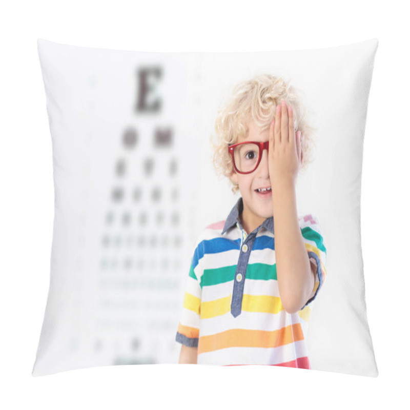 Personality  Child At Eye Sight Test. Kid At Optitian. Eyewear For Kids. Pillow Covers