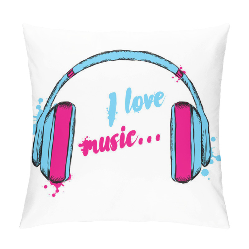 Personality  Headphones Vector. I Love Music. Vector Illustration For Greeting Card, Poster, Or Print On Clothes. Pillow Covers