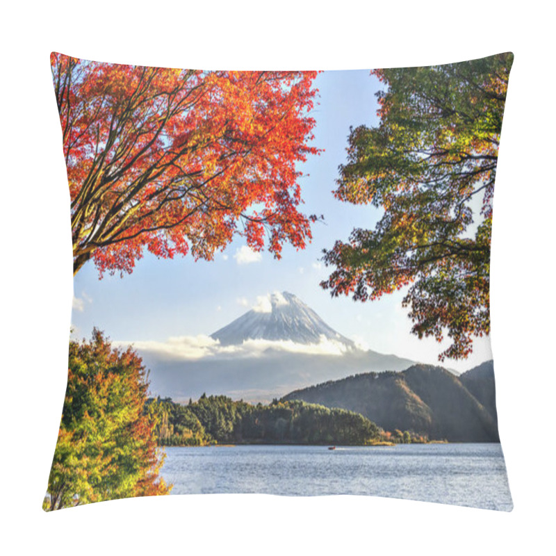 Personality  Fuji Mountain And Red Maple Leaves In Autumn At Kawaguchiko Lake Pillow Covers