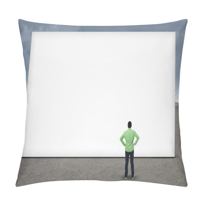 Personality  Businessman Standing In Front Of Blank Board Pillow Covers