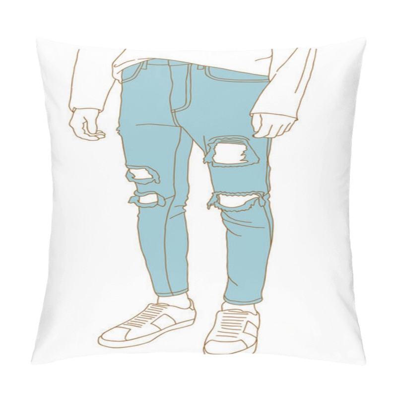 Personality  Denim Jeans Pants. Front View. Vector Single Cartoon Illustration Pillow Covers