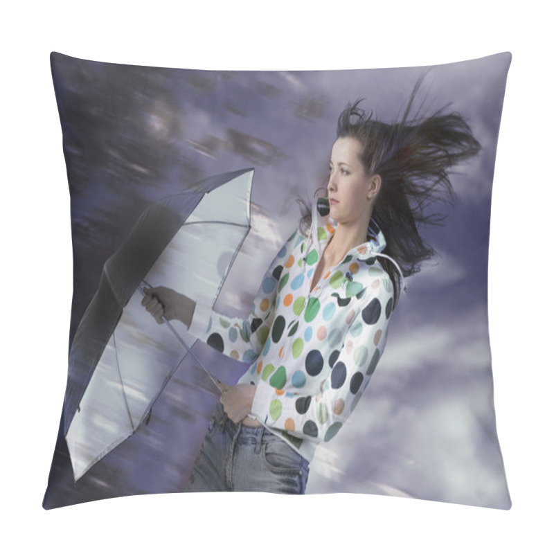 Personality  Young Woman With Umbrella Pillow Covers