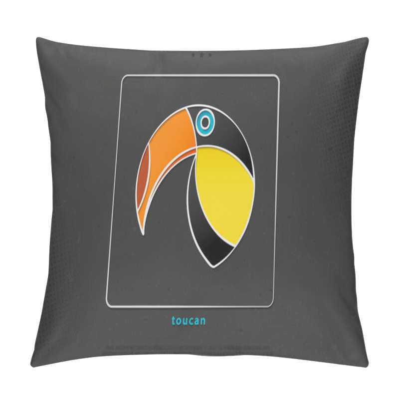 Personality  Colorful, Tropical Bird Icon Over Black Paper Texture. Vector Toucan Logo Design. Wild, Cute Bird Character. Popular, Stylish, South America Travel Logotype. Funny Exotic Birds, Brazil And Mexico Symbol Pillow Covers