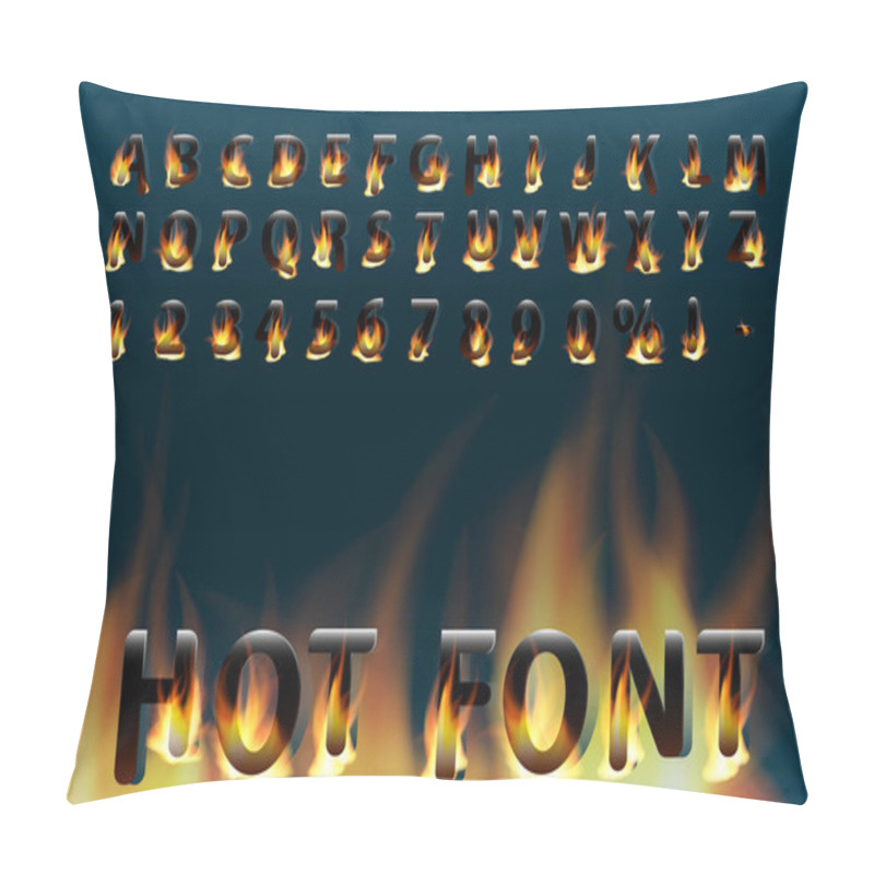 Personality  Hot Font. Fiery Letters And Numbers. Alphabet. Fire Burning Vector Font. Pillow Covers