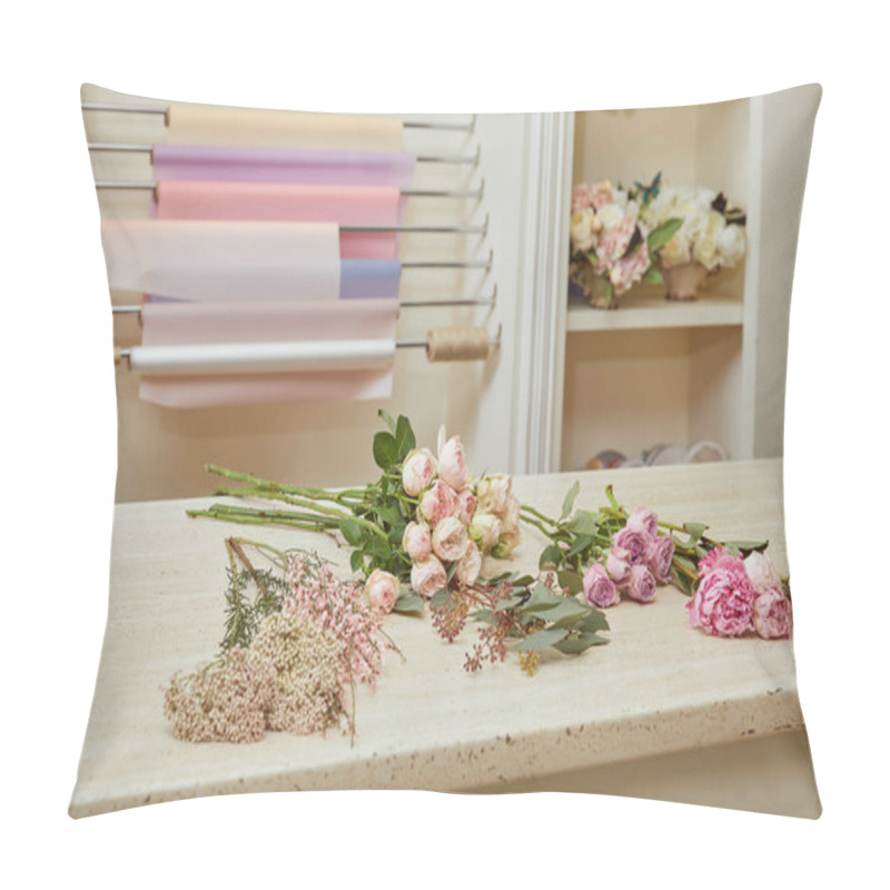 Personality  White Roses And Pink Peonies On Table  Pillow Covers