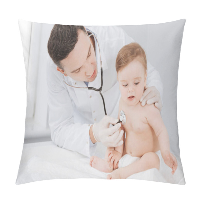 Personality  Precise Competent Pediatrician Checking Toddlers Lungs Pillow Covers