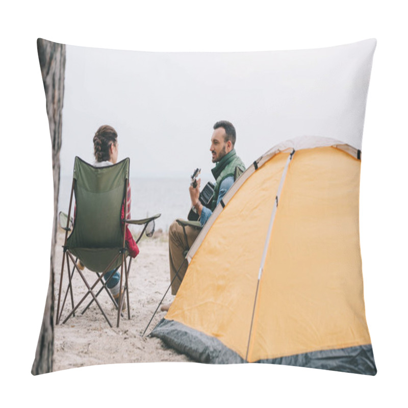 Personality  Man Playing Acoustic Guitar For Wife On Camping Pillow Covers