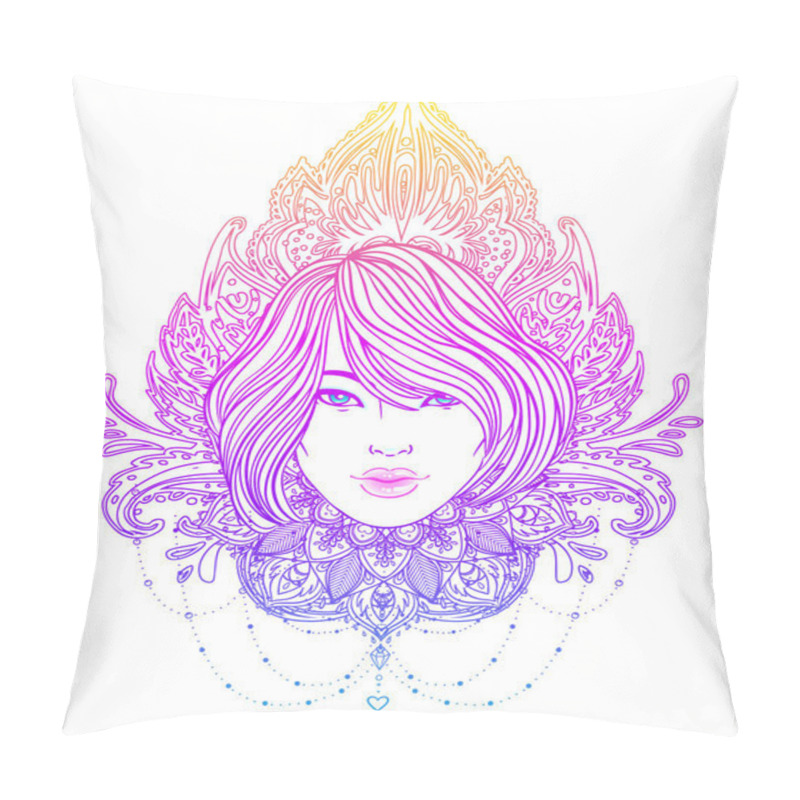 Personality  Tribal Fusion Boho Diva. Beautiful Asian Divine Girl With Ornate Pillow Covers