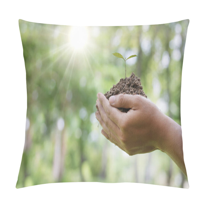 Personality  Farmer Hands Planting The Seedlings Into The Soil. Pillow Covers