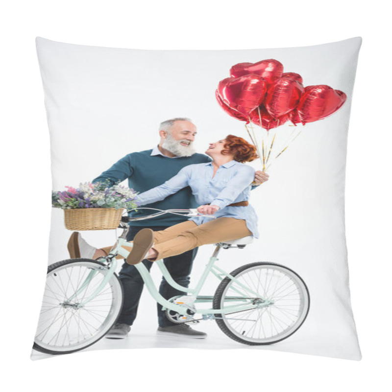 Personality  Mature Couple With Bicycle  Pillow Covers