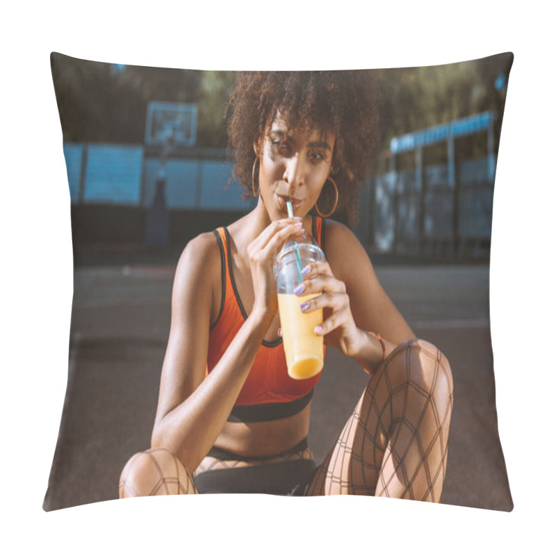 Personality  African-american Woman Drinking Juice Pillow Covers