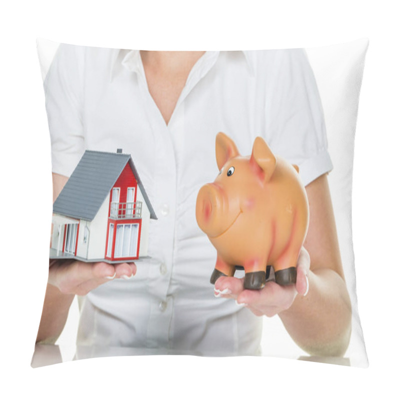 Personality  Woman With House And Piggy Bank Pillow Covers