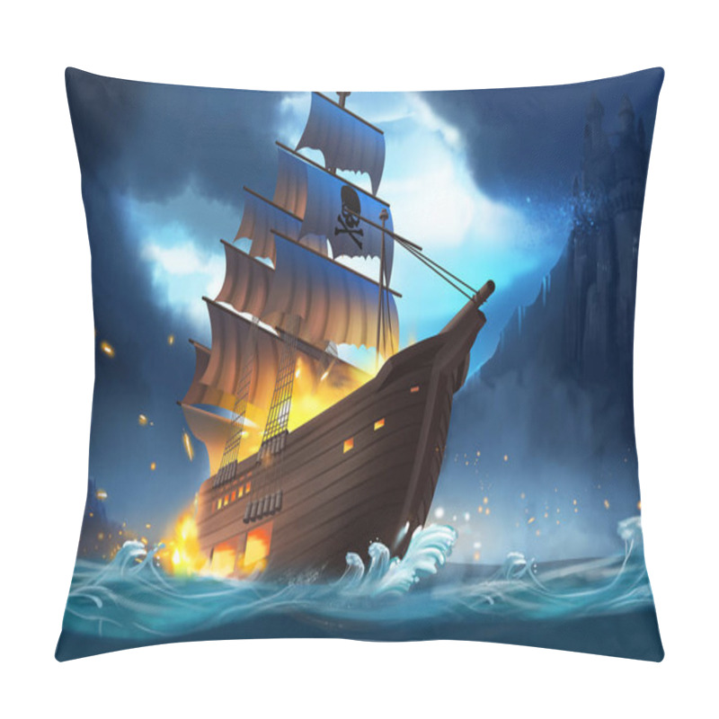 Personality  The Huge Pirate Ship In The Sea. Fantasy Backdrop Concept Art Realistic Illustration Video Game Background Digital Painting CG Artwork Scenery Artwork Serious Book Illustration Pillow Covers