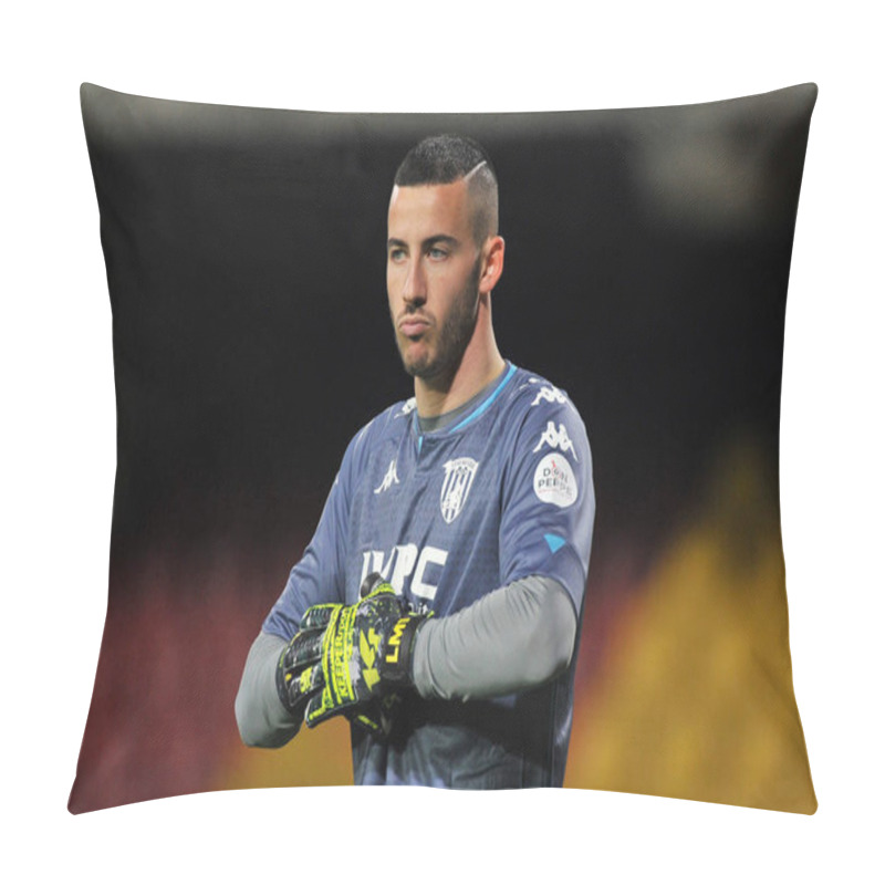 Personality  Lorenzo Montipo  Player Of Benevento, During The Match Of The Italian SerieA Championship Between Benevento Vs Roma Final Result 0-0, Match Played At The Ciro Vigorito Stadium In Benevento. Italy, February 21, 2021.  Pillow Covers