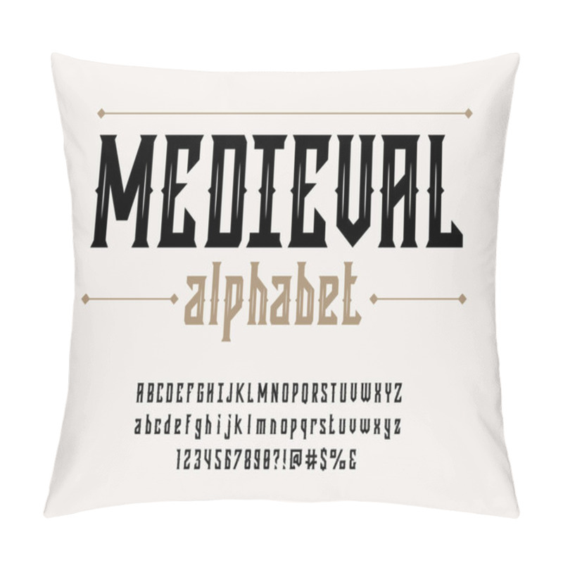 Personality  Gothic Medieval Style Alphabet Design With Uppercase, Lowercase, Numbers And Symbols Pillow Covers