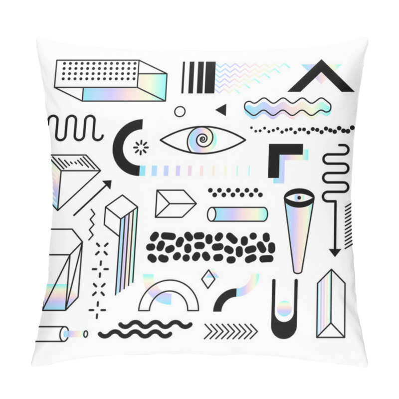 Personality  Set Of Abstract Trendy Design Elements And Shapes With Dispersion Effect. Colorful Rainbow Shapes For Create Placards, Brochures, Retro Art, Posters, Covers And Banners In Memphis And Hipster Style. Pillow Covers