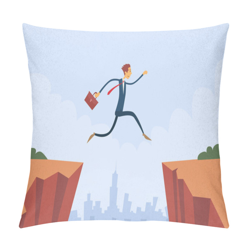 Personality  Businessman Jumping Over Cliff Mountain Pillow Covers