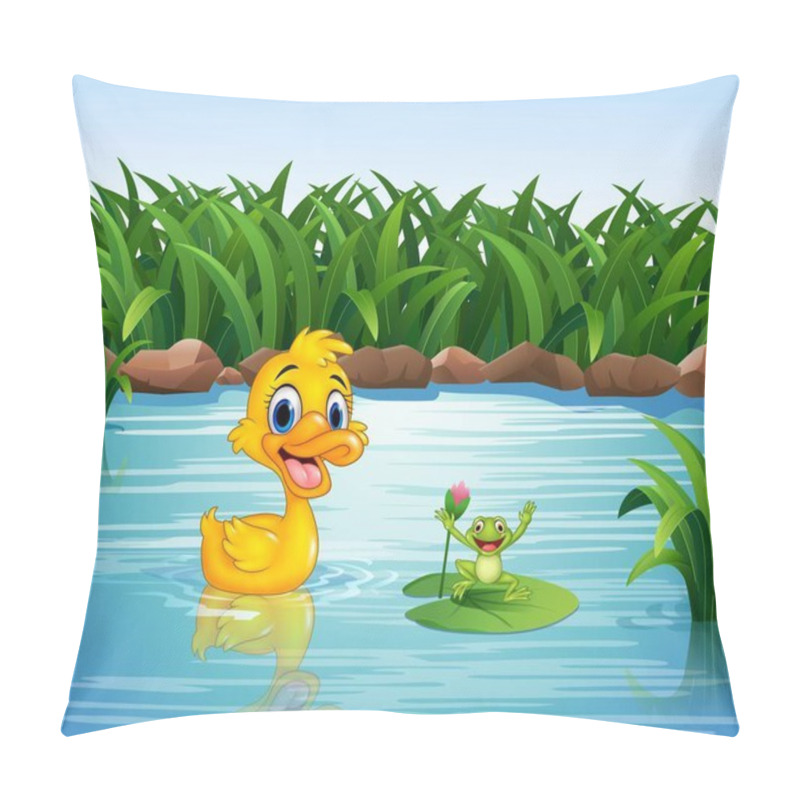 Personality  Cartoon Funny Duck With Frog Pillow Covers