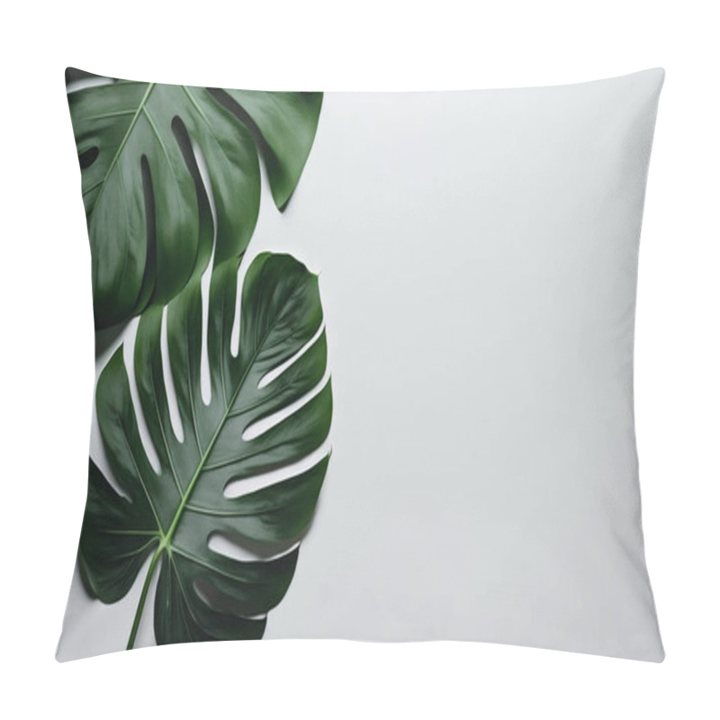 Personality  Tropical Leaves On White Background With Copy Space. Summer Concept, Minimal Flat Lay. Pillow Covers