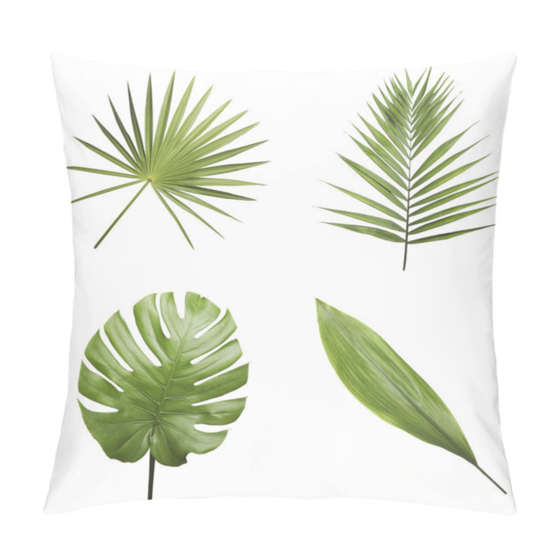 Personality  Set Of Different Fresh Tropical Leaves On White Background Pillow Covers