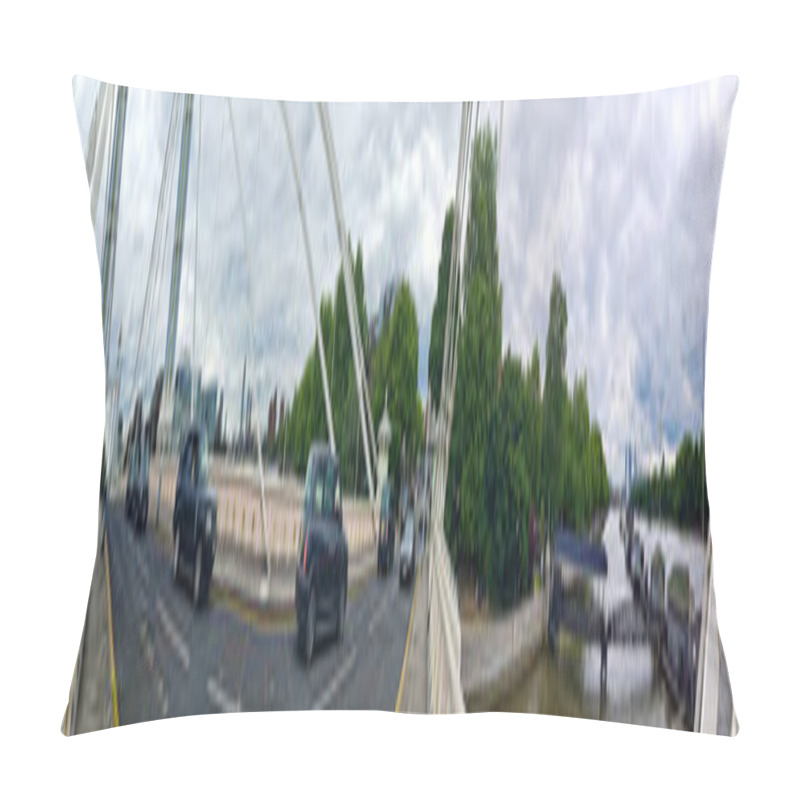 Personality  Wide Angle Panoramic Central Chelsea London City On River Thames Albert Bridge Road England United Kingdom. Low Angle High Resolution Image Was Captured On June 3rd, 2024 Pillow Covers