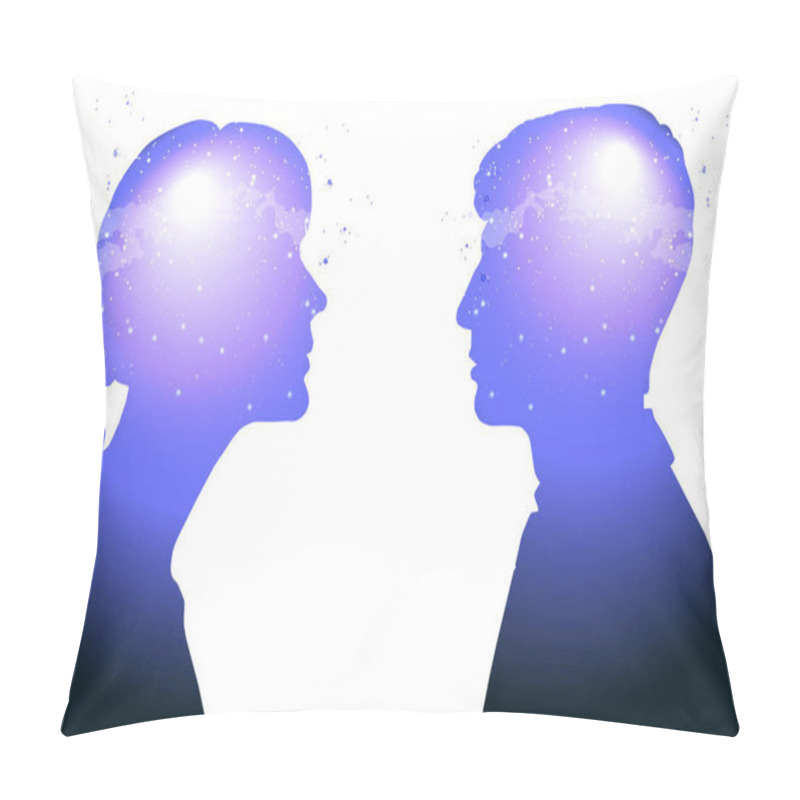 Personality  Profile Of A Young Woman And A Man With Mental Activity Brain And Consciousness, With The Cosmos As A Brain. Pillow Covers