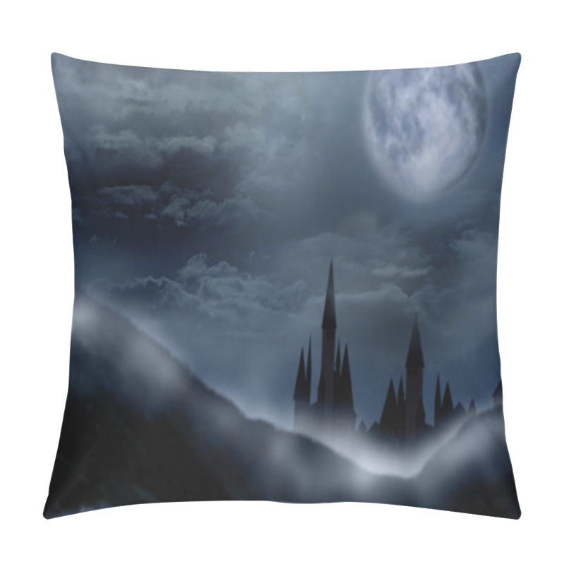 Personality  Fantasy World. Mystical Castle And Mountains Covering With Fog In Night Pillow Covers