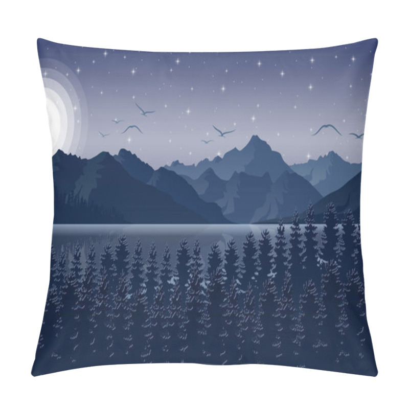 Personality  Night Mountains Landscape With Forest And River On Starry Sky Pillow Covers