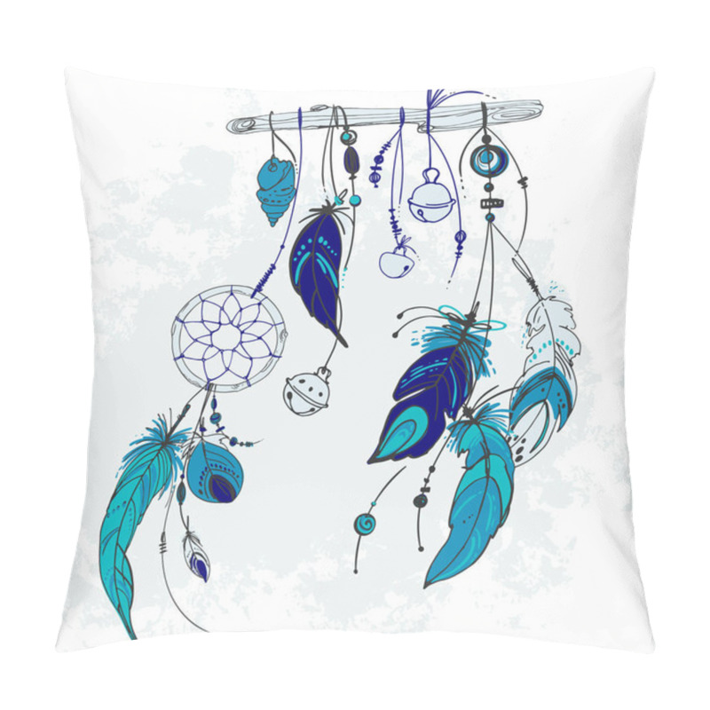 Personality  Dreamcatcher, Set Of Ornaments, Feathers And Beads. Native American Indian Dream Catcher, Traditional Symbol. Feathers And Beads On White Background. Vector Decorative Elements Hippie. Pillow Covers