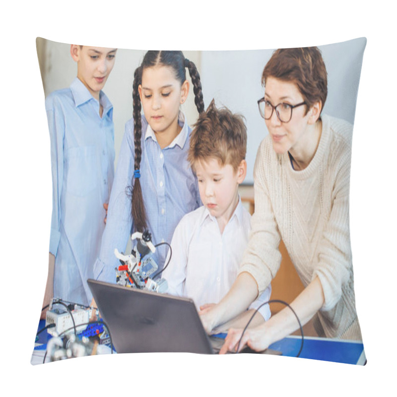 Personality  Happy Children Learn Programming Using Laptops On Extracurricular Classes Pillow Covers