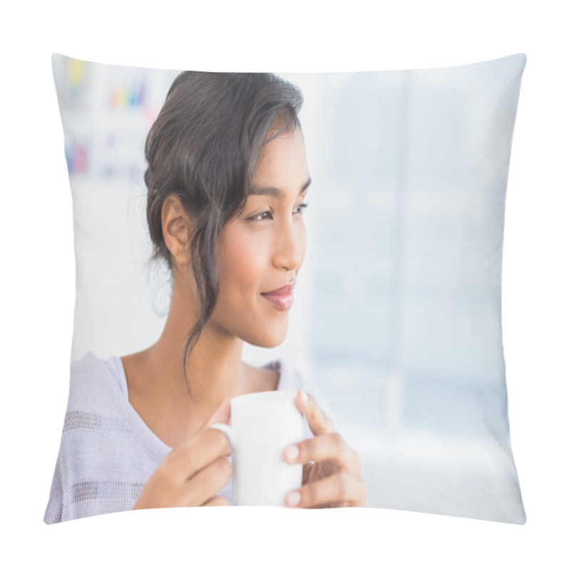 Personality   Casual Businesswoman Having A Coffee At Desk Pillow Covers