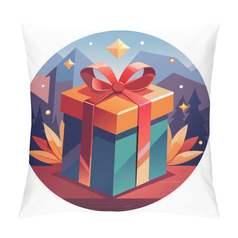 Personality  Festive Gift Box Illustration With Red Ribbon And Yellow Star Pillow Covers