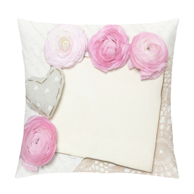 Personality  Ranunculus Flowers, Paper And Heart Background Pillow Covers