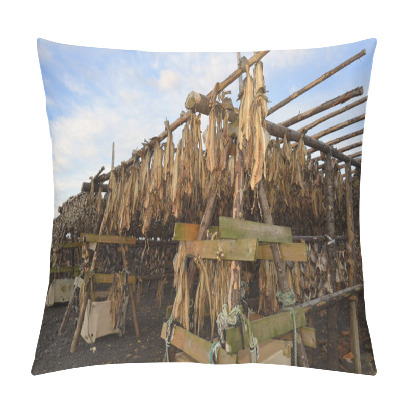 Personality  Fish Hanging To Dry On Wooden Construction. Pillow Covers