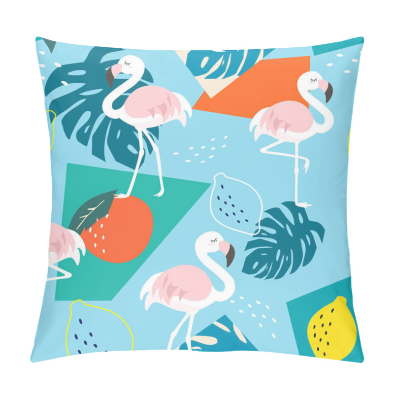 Personality  Trendy Pattern With Flamingo And Tropical Leaves On Abstract Background. Vector Seamless Texture.  Pillow Covers