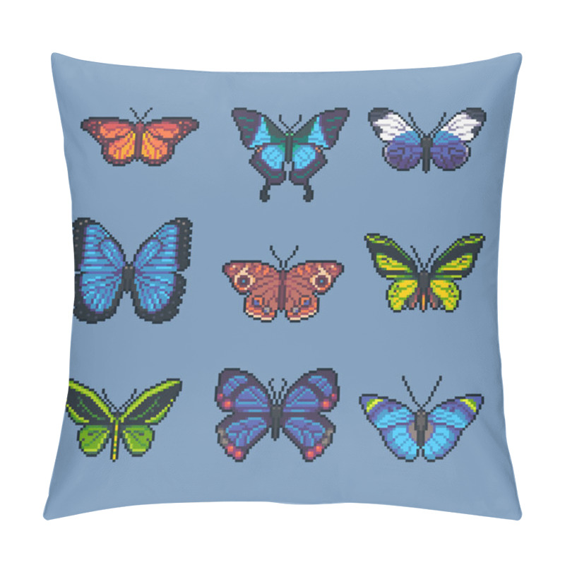 Personality  Pixel Art Vector Set Of Different Butterflies And Moth. Pillow Covers