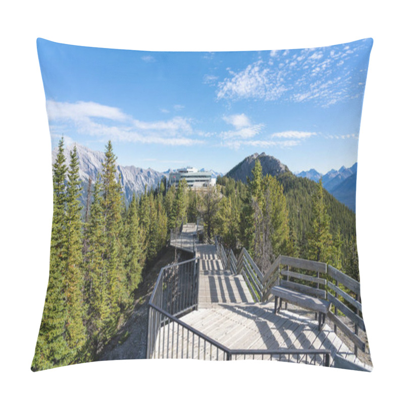 Personality  Banff Gondola Summit Station In Summer. Wooden Stairs And Boardwalks Along The Summit. Banff National Park, Canadian Rockies, Alberta, Canada. Pillow Covers