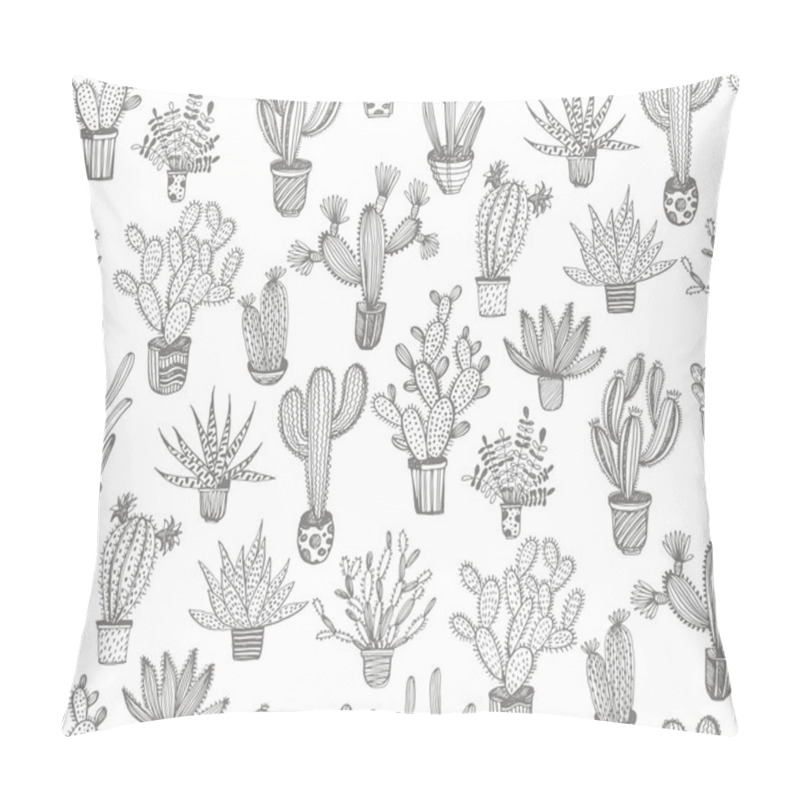 Personality  Hand Drawn Cactuses In A Pots. Pillow Covers