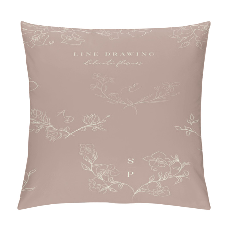 Personality  Line Drawing Vector Orchid Flower Wreaths Frames Pillow Covers