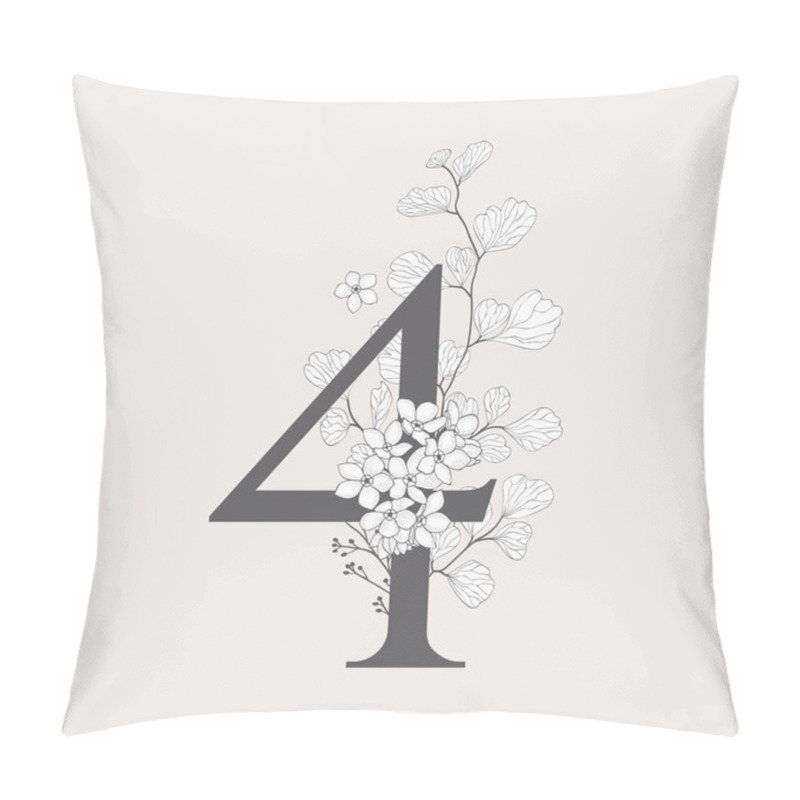 Personality  Vector Blooming Floral Number 4 Monogram And Logo Pillow Covers