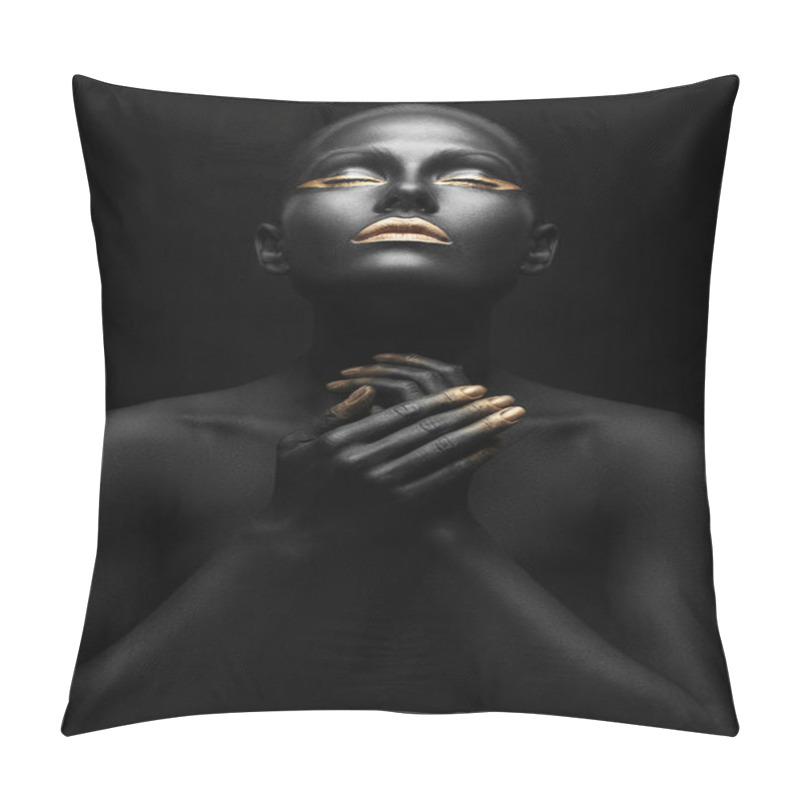 Personality  Girl With Golden Lips And The Gold On The Tips Of The Fingers .. Pillow Covers