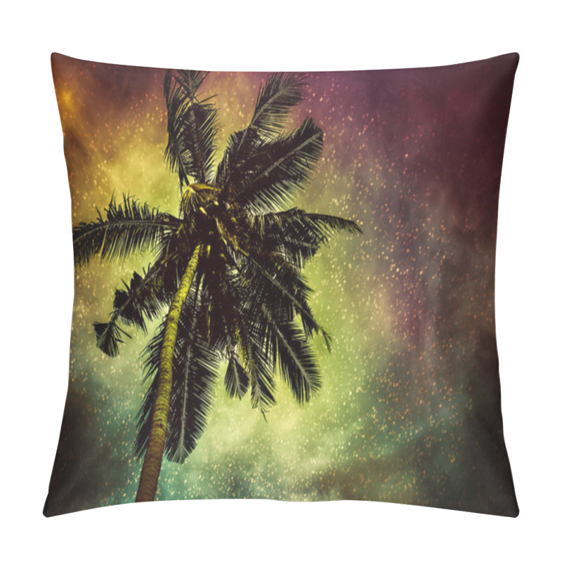 Personality  Natural Glowing Of The Milky Way And The Starry With Coconut Plam. Pillow Covers