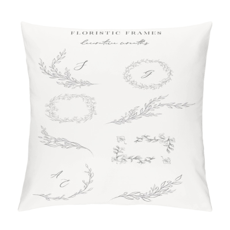 Personality  Line Drawing Vector Leaf Branch Wreaths Frames Pillow Covers