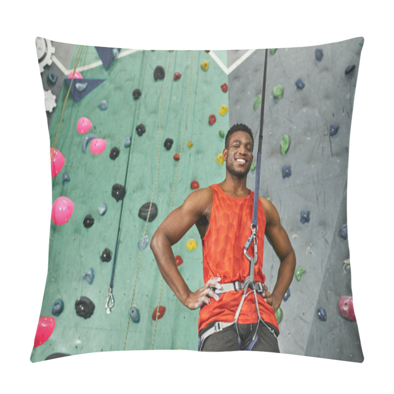 Personality  Joyful Young African American Man Posing With His Arms Akimbo And Smiling Cheerfully At Camera Pillow Covers