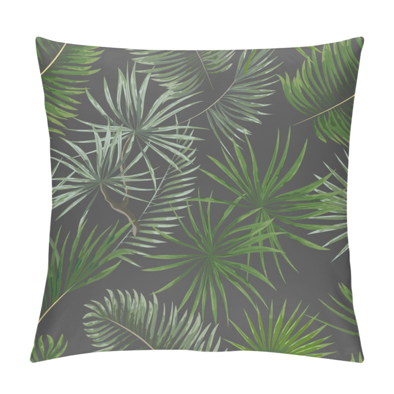 Personality  Seamless Pattern Of Bright Green Tropical Leaves On Grey Backgro Pillow Covers