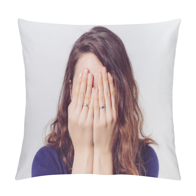 Personality  Woman Covers His Face By Hand Pillow Covers