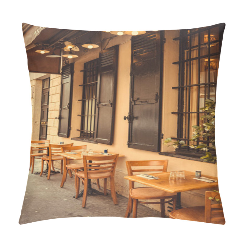 Personality  French Restaurant - Tables And Chairs On The Street In Warm Light - Paris, France Pillow Covers