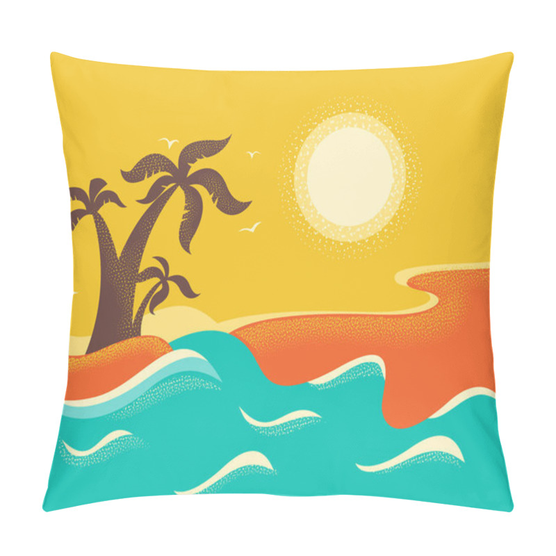 Personality  Ocean Waves And Tropical Island.Vector Nature Poster Background  Pillow Covers