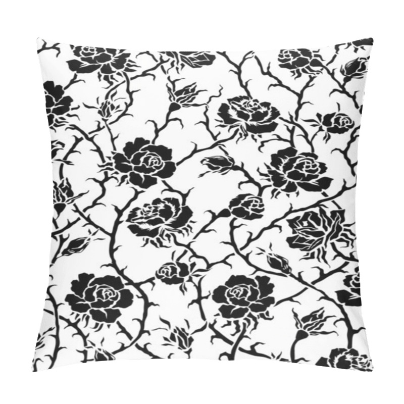 Personality  Black And White Roses Bush Seamless Illustration Pillow Covers