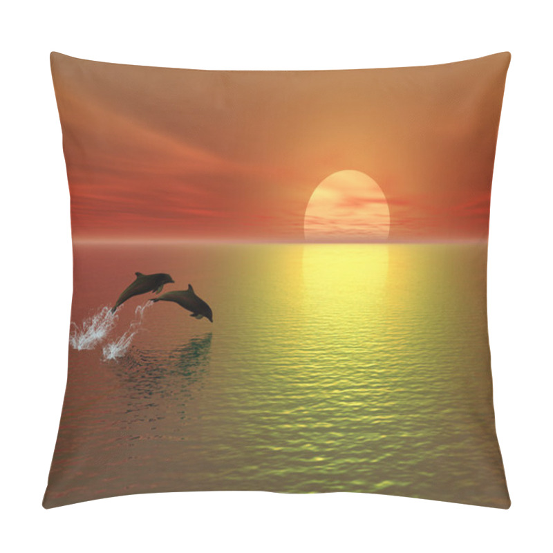 Personality  Sunset And Dolphins Pillow Covers